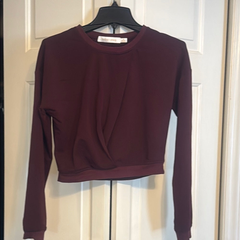 Bishop + Young Burgundy Cropped Long Sleeve Sweatshirt
